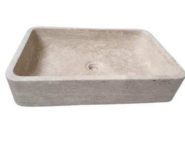 Umywalka z kamienia naturalnego trawertynu jasnego kremowego włoskiego