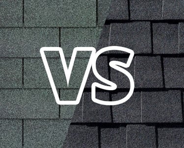 Side-by-side view of regular and architectural roof shingle on a shed built in Halifax, Massachusetts for enhanced protection