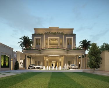 Contemporary building exterior with sleek architecture and a landscaped entrance