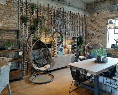 outdors tyo indoors inspired room with a table and chairs 
