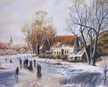 Sunday of yesteryear painted by Mireille Desroches, artist and teacher