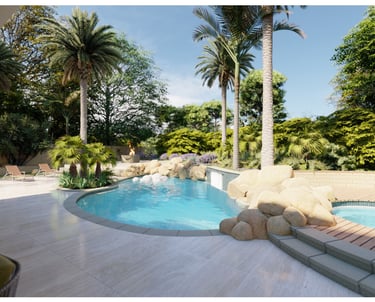 tropical backyard with pool 3d design 