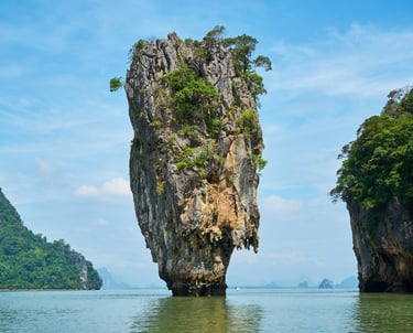 James Bond Island limestone rock formation near Phuket, a popular sightseeing tour in Thailand