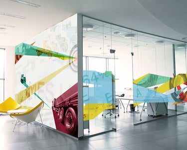 PVC stampa personalizzata applicato su vetro o su muro di un ufficio