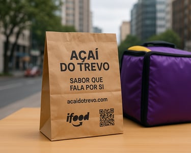 Sacola de entrega do Açaí do Trevo usada em pedidos em Novo Hamburgo e Campo Bom
