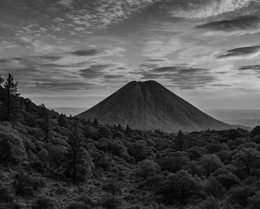 Voncano before a pine forest on the portfolio of William McCleary