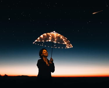 simbolički prikaz lampica na prozirnom kišobranu