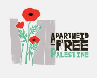a banner for the Apartheid Free campaign with poppy flowers and the words Apartheid Free Palestine