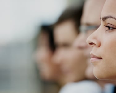 Profile of serious female student in the classroom.