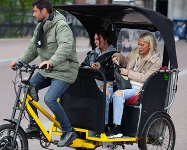 British young ladies on pedicab