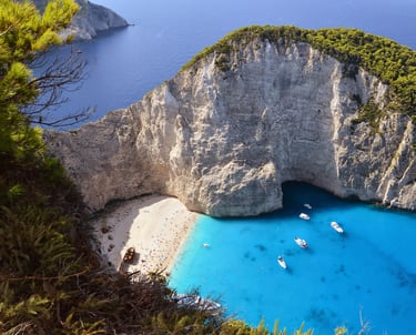 Zakynthos beach with blue waters and cliffs