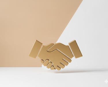 a gold colored handshakt of two hands holding hands