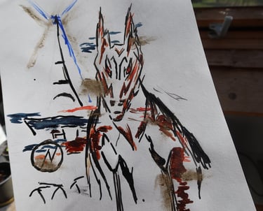 Aquarelle représentant un doberman féroce avec une voiture de luxe et la tout Eiffel.