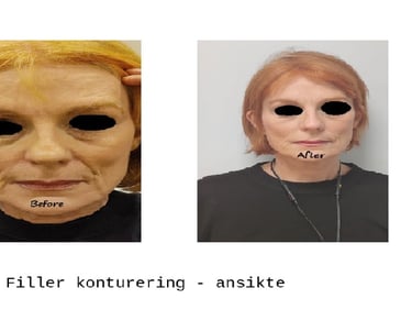 Före och efterbild filler ansiktskontur – återställd volym och mer harmoniskt ansikte.