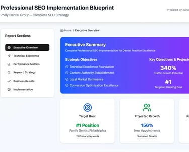 SEO blueprint dashboard for Philly Dental Group