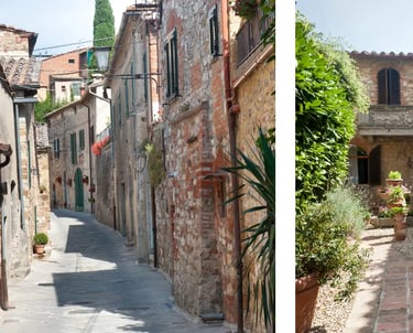 Stone alleys and ancient walls of Montefollonico Tuscany