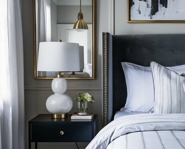 a bed with a large painting on the wall