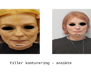 Före och efterbild filler ansiktskontur – återställd volym och mer harmoniskt ansikte.