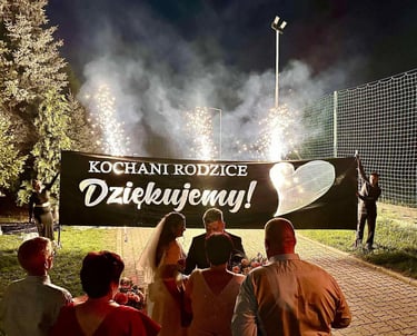 baner ślubny kochani rodzice dziękujemy pirotechnika