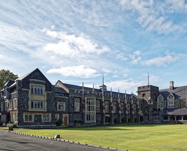 christchurch new zealand building with grassy area infront