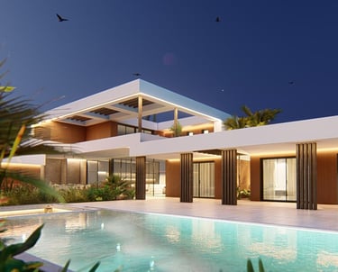 a house with a pool and a large pool