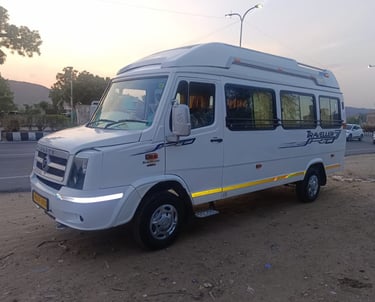 17 Seater white Tempo travel to hire in Jaipur