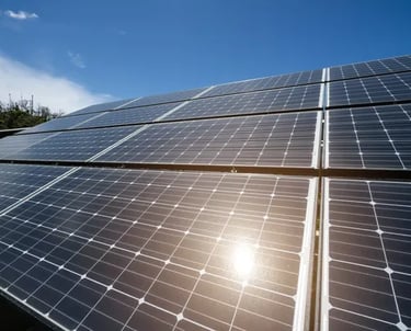 Fotografía de paneles solares en Celaya en color azul ubicados al aire libre para dar energía a una 