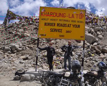 Khardung La pass in Leh along the Leh to Manali highway over the great Himalayan range, Ladakh, Indi