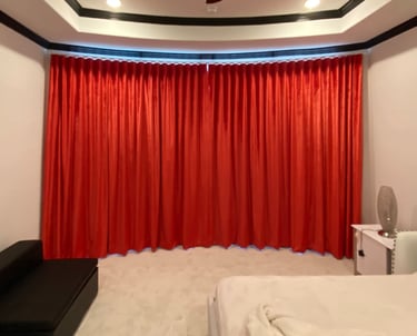 Custom Ripple Fold Drapery Red Velvet Custom curved track rod