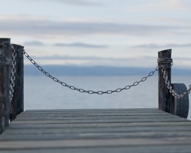 catenary cable, wooden dock, chain