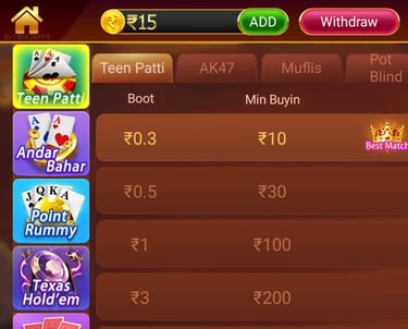 Play the 50 boot value Teen Patti Table to earn maximum