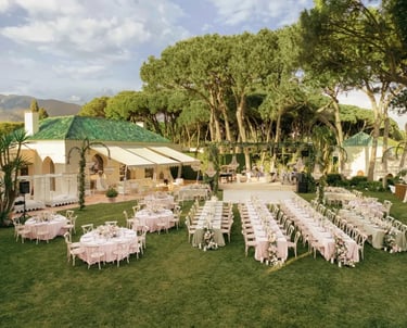 Wedding ceremony setup at Villa El Rincon gardens