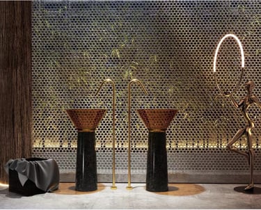 a room with a lamp and a lamp on a table