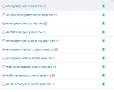Keyword research showing high-intent dental search terms in Philadelphia