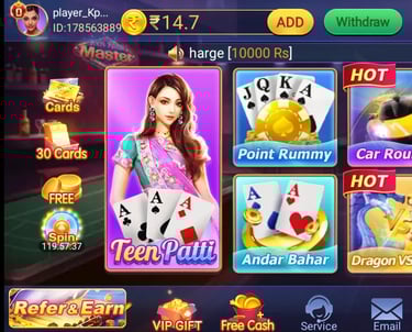 screenshot image of teen patti master gold game layout