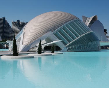 Valencia Spain Arts and Sciences Building behind water