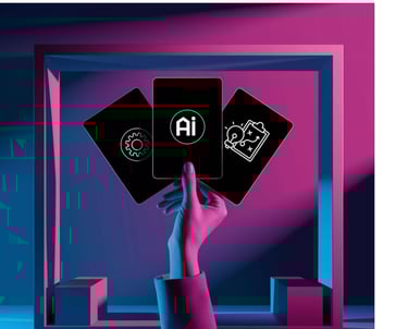 une main tenant des cartes de services, IA partenaire