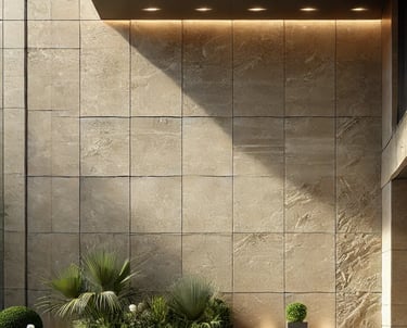 Trawertyn na ścianie jasny beżowy włoski kamień naturalny