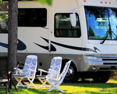 Motorhome RV camper with outdoor seating space