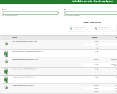 kalkulator, kamienny dywan, żywica, balkon, taras, kruszywo, RSU, RGU, I1K, JWF, profil