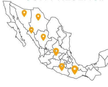 a map of mexico with pins marked in the location of the location of the location
