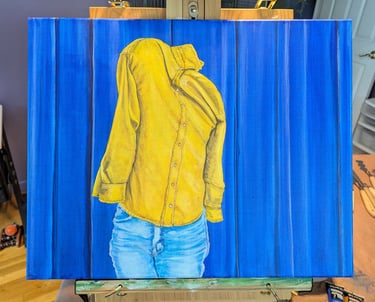 Completed acrylic painting that is a full study on painting fabrics with glazing.