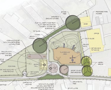 a plan for a park with a circular shaped area