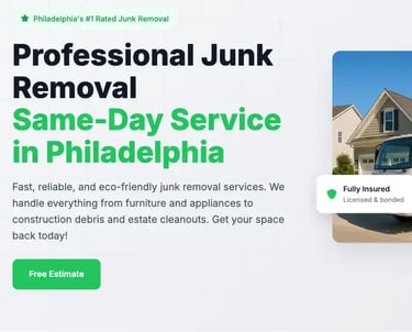 SEO case study cover for a local junk removal company offering same-day service in Philadelphia