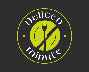 sur fond anthracite, un logo rond avec les mots Decliceo et Minute, une assiette et des couverts