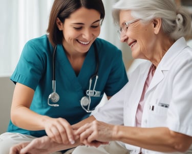 A caregiver assisting an elderly person at home.