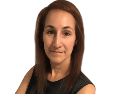Michelle Mulligan, Mortgage Agent Level 2 at MortgageWell, leaning forward with arms crossed