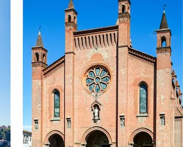 Alba Cathedral in Piedmont, Italy, historic red-brick church dedicated to Saint Lawrence