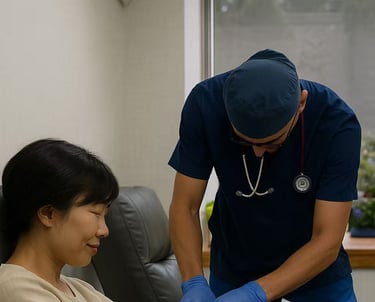 a nurse is taking a blood pressure test