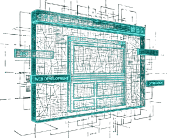 a computer screen with a blue and green wireframe